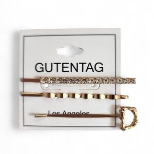 Hair Pin Set of Three Gold Tone Rhinestone Monogram D